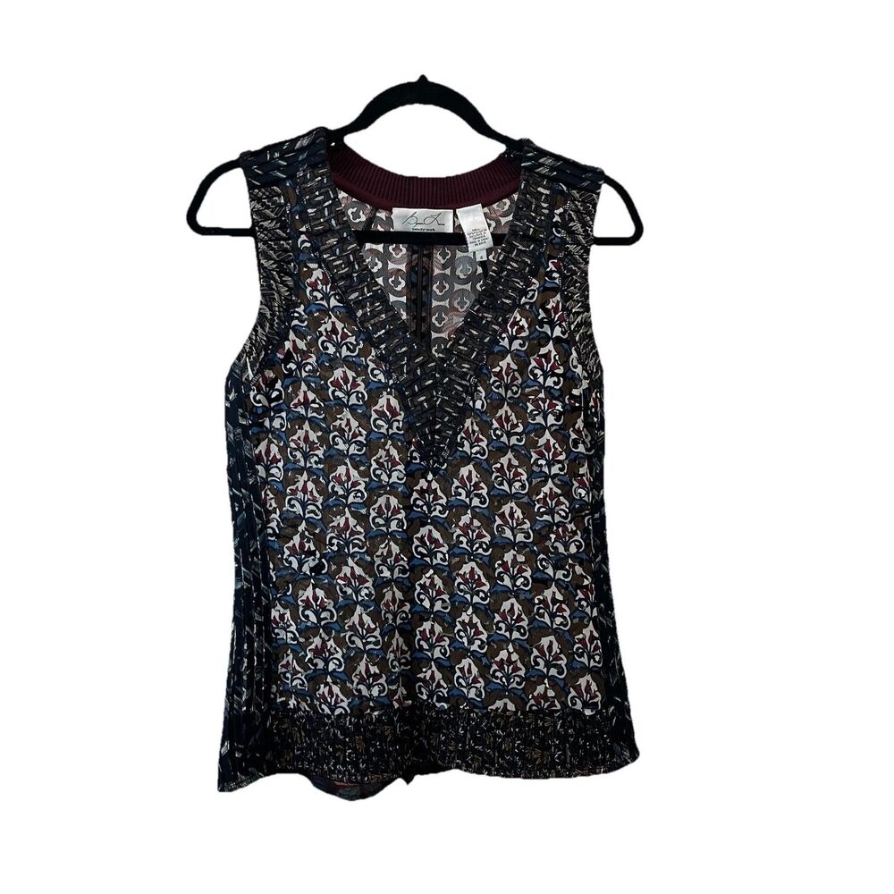 Byron Lars Beauty Mark Multicolor Printed Paillette V Neck Lasercut Top Womens 4